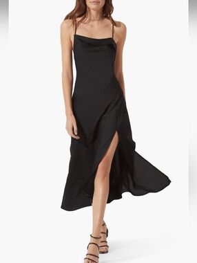 ASTR The Label Black Satin Midi Dress Strappy Open Back Slip Dress-Small NWT